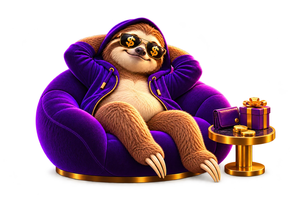 The sloth relaxing in the lounge after an illustrative reward journey.